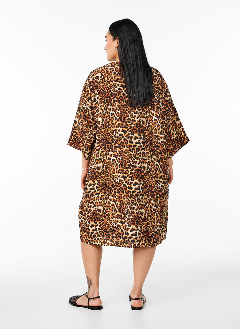 Kimono van viscose met 3/4 mouwen, Bruin, Model image number 2