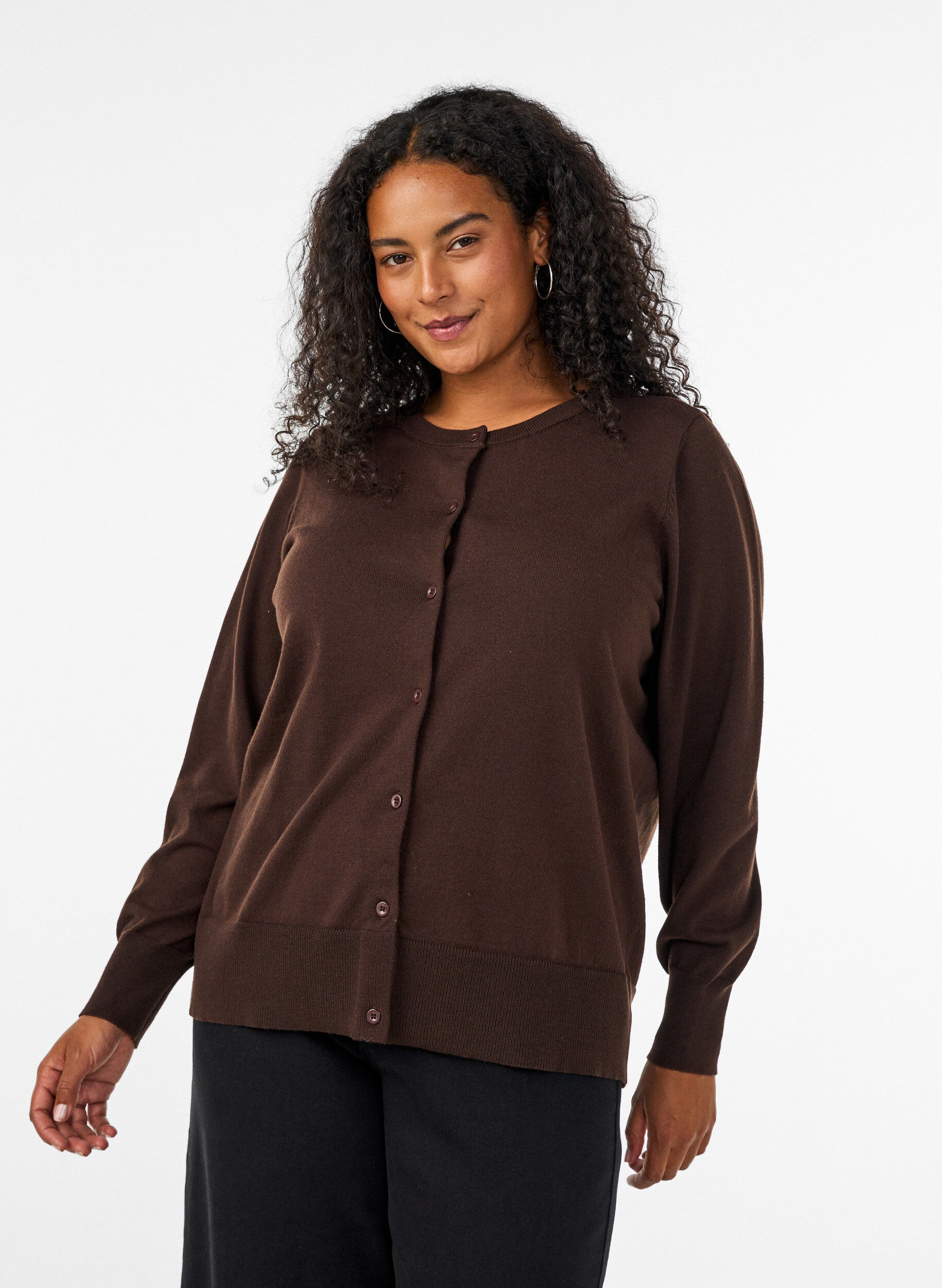 ZizziFijngebreide vest met ronde hals, Bruin, Model image number 0