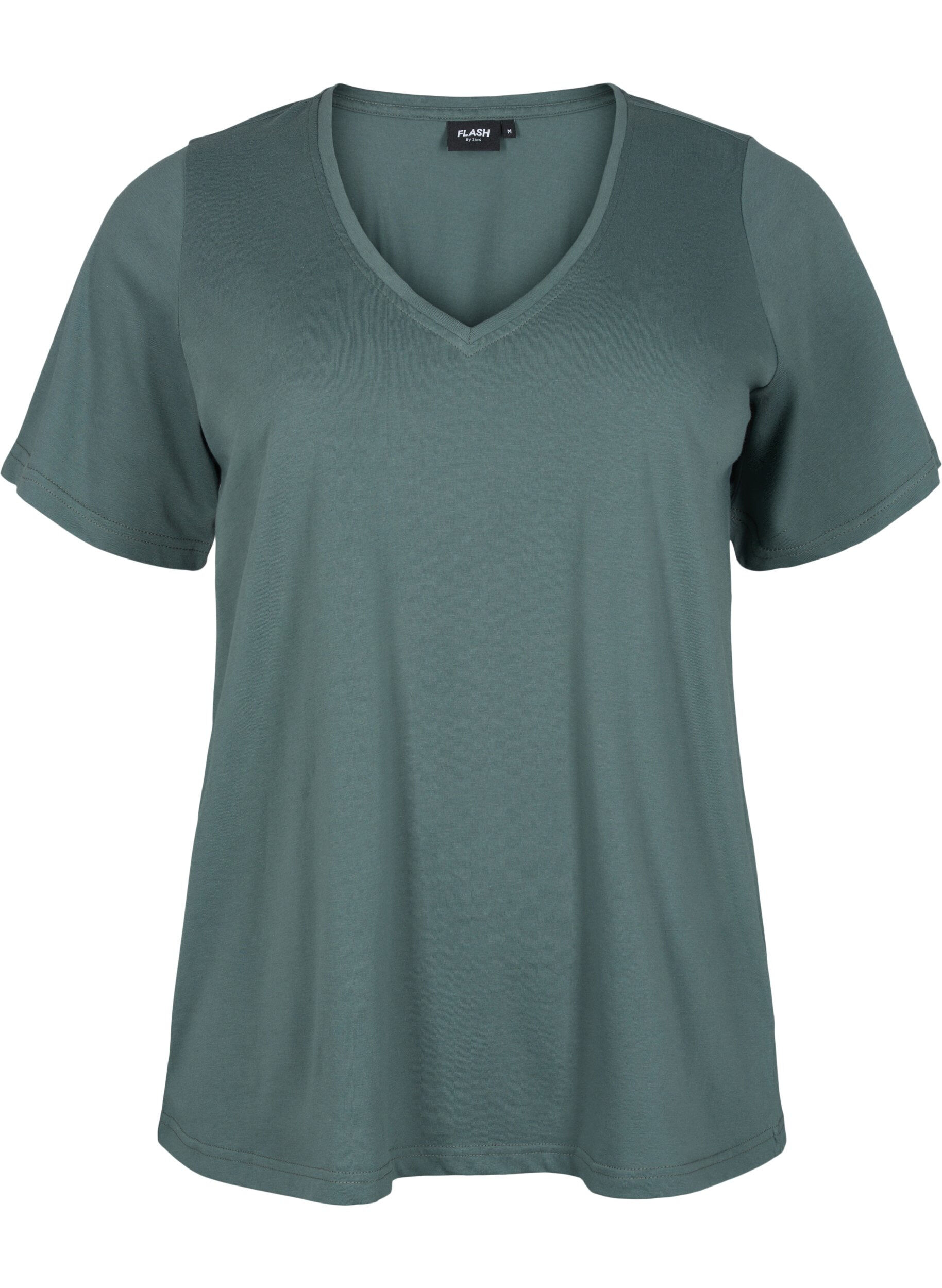 Zizzi FLASH - T-shirt met v-hals, Balsam Green, Packshot image number 0