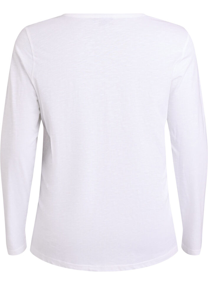 T-shirt met lange mouwen, V-hals en knopen, Wit, Packshot image number 1