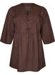Katoenen tuniek met V-hals en crochet detail, Bruin, Packshot image number 0