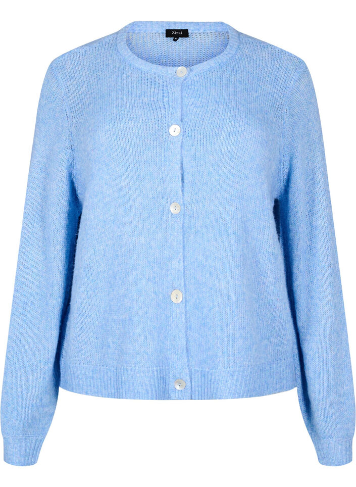 Gebreide cardigan met wol en knoopsluiting, Della R. Blue Mel., Packshot image number 0