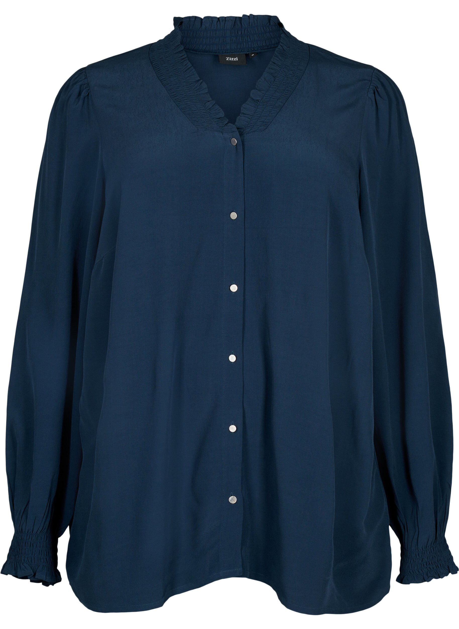 Zizzi Viscose shirt blouse met lange mouwen, Total Eclipse, Packshot image number 0