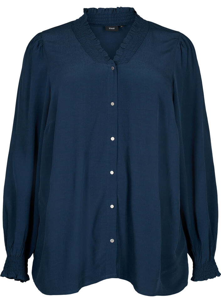 Viscose shirt blouse met lange mouwen, Total Eclipse, Packshot image number 0