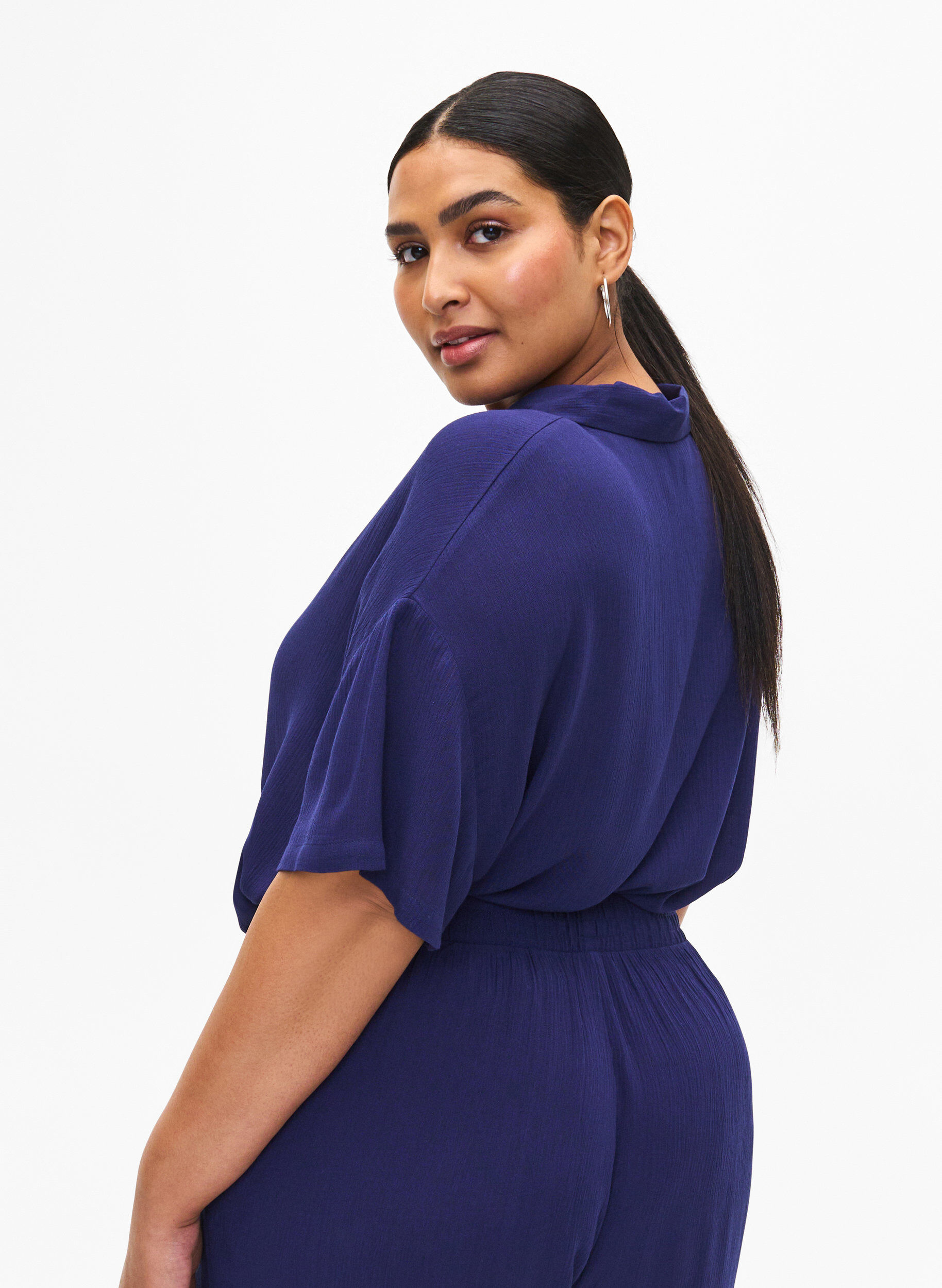 Zizzi Viscose Overhemd met korte mouwen en kraag, Medieval Blue, Model image number 1