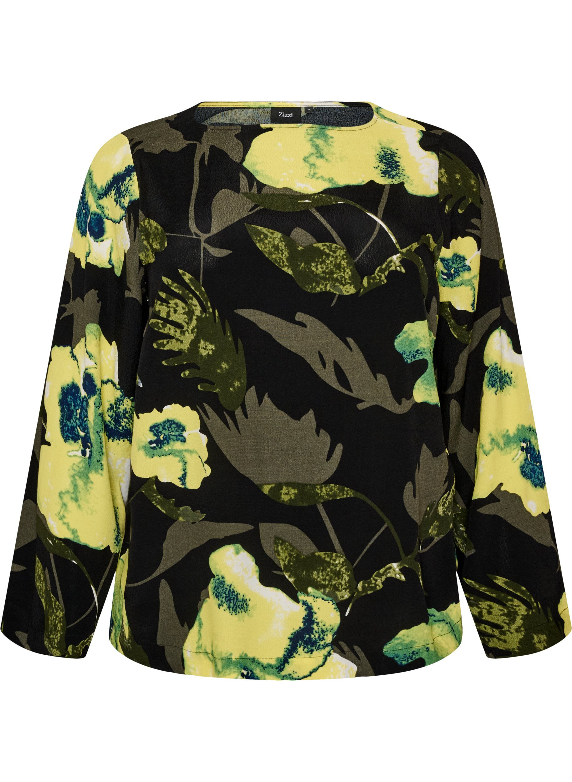 ZizziBlouse met bloemenprint, boothals en wijde mouwen, Zwart, Packshot image number 0