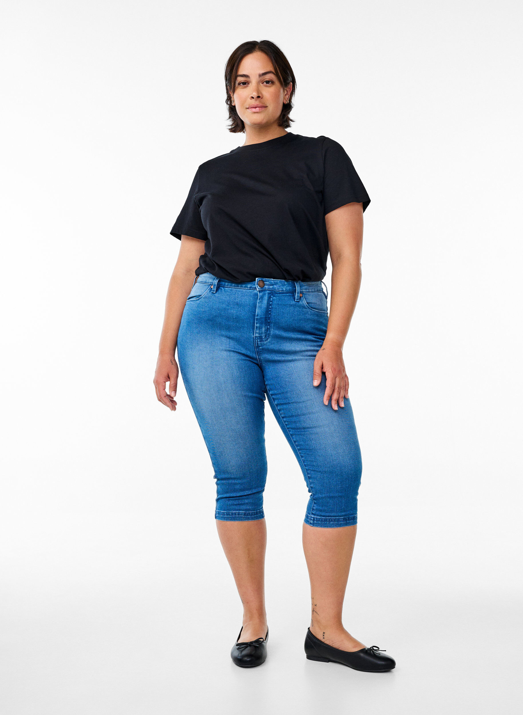 High waist Amy capri jeans met super slim fit, Blauw, Model