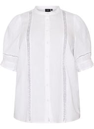 Katoenen mousseline blouse met korte mouwen en crochet details, Wit