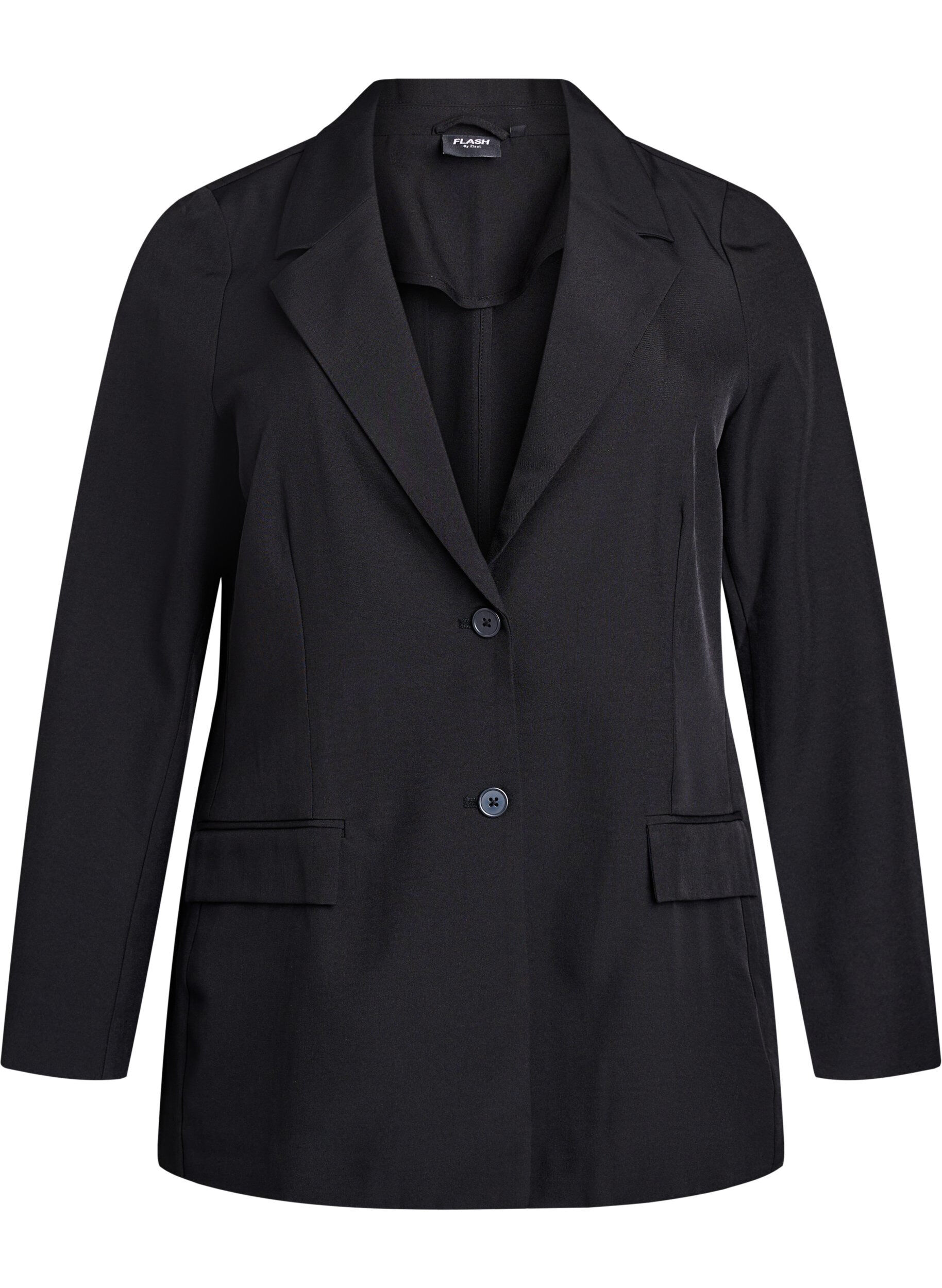 ZizziBlazer met zakken en splitjes, Zwart, Packshot image number 0