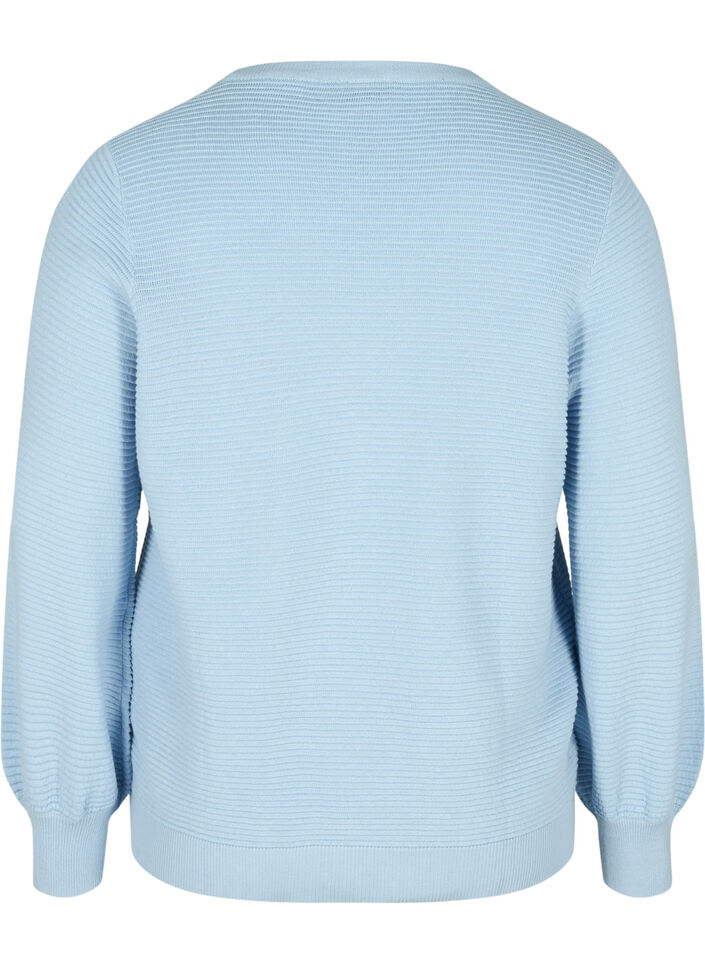 Gebreide blouse met lange mouwen van biologisch katoen, Chambray Blue, Packshot image number 1