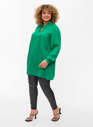 Viscose blouse met lange mouwen en overhemdkraag, Jolly Green, Model image number 3