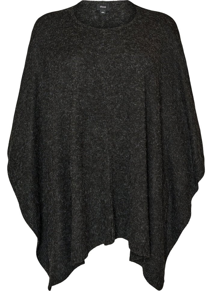 Poncho met ronde hals en breisel, Grijs, Packshot image number 0