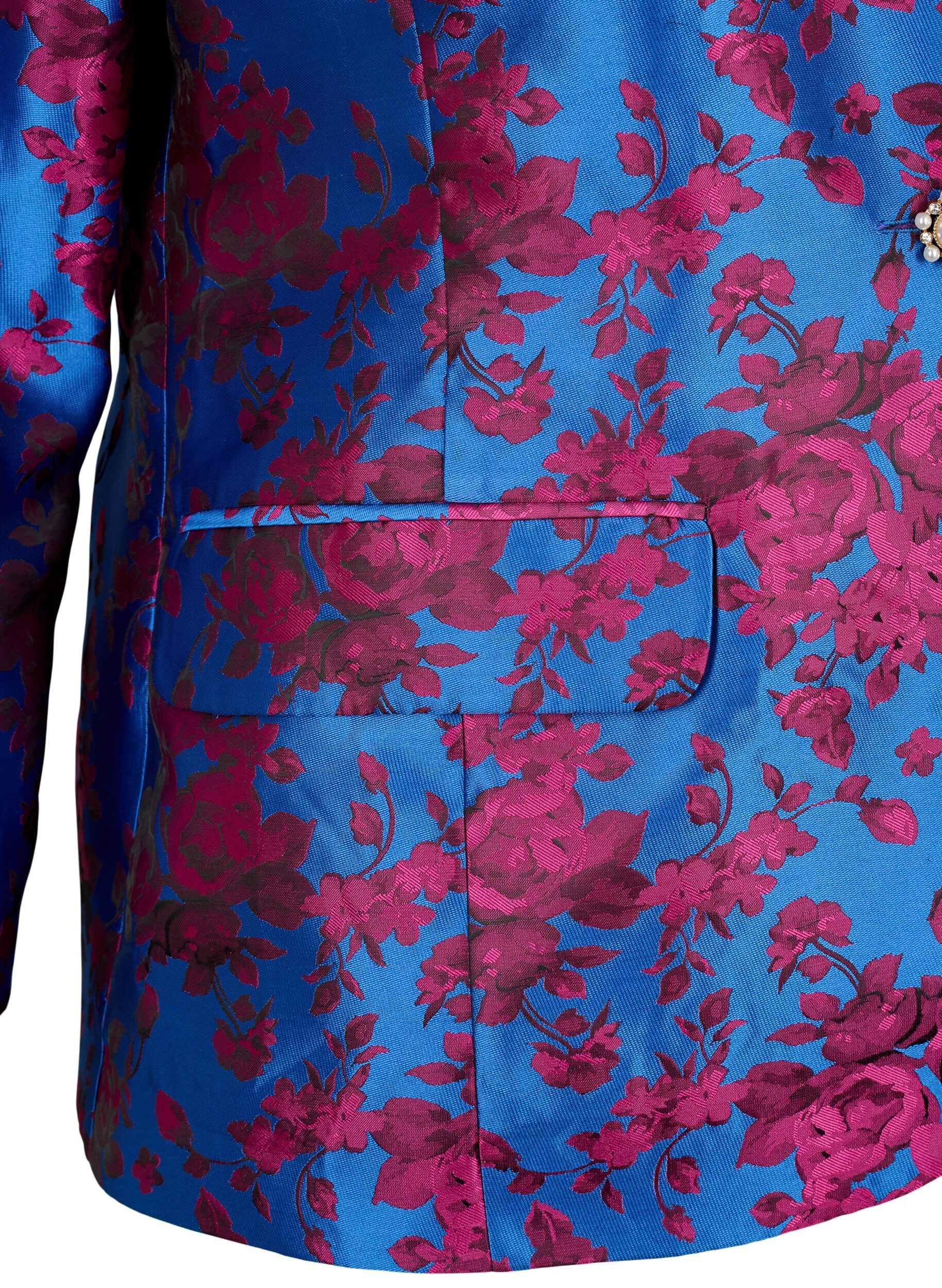 Zizzi Blazer met bloemmotief en parelknoop, Blue Quartz Jaquard, Packshot image number 3