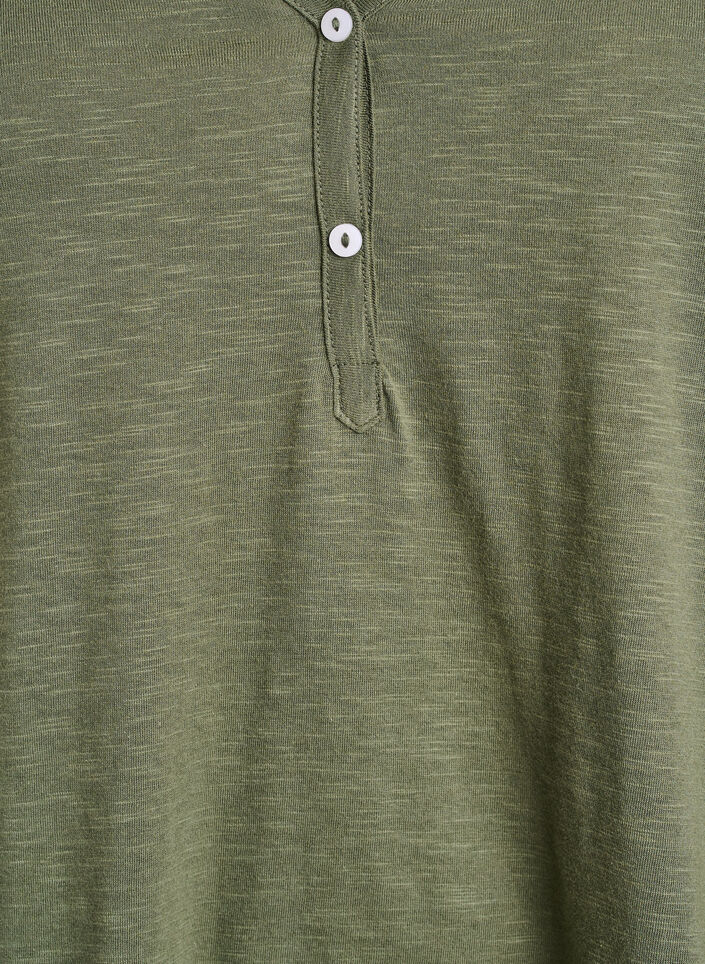 T-shirt met lange mouwen, V-hals en knopen, Groen, Packshot image number 2