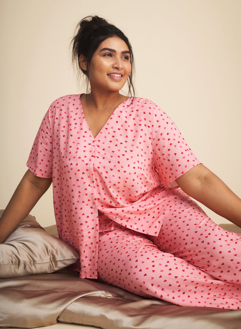 Bedrukte pyjamatop van viscose, Pink Icing W. hearts, Image