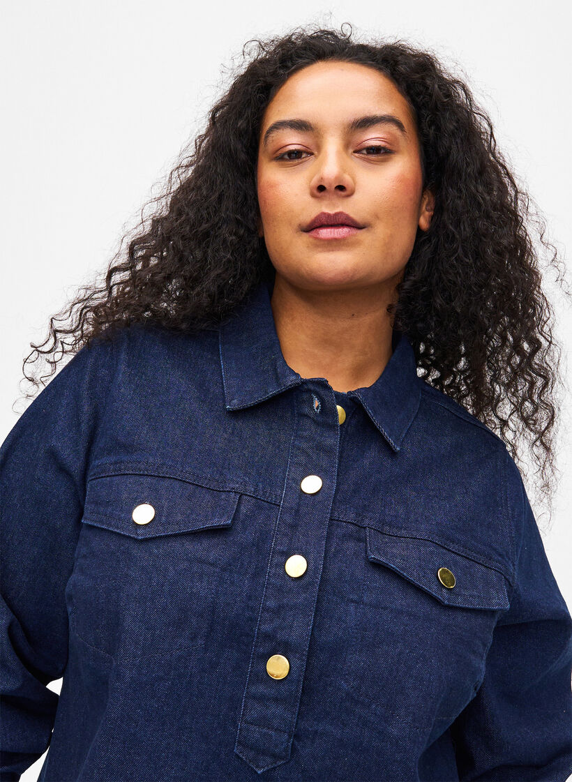Denim jurk met A-vorm en knopen, Dark Blue Denim, Model image number 2