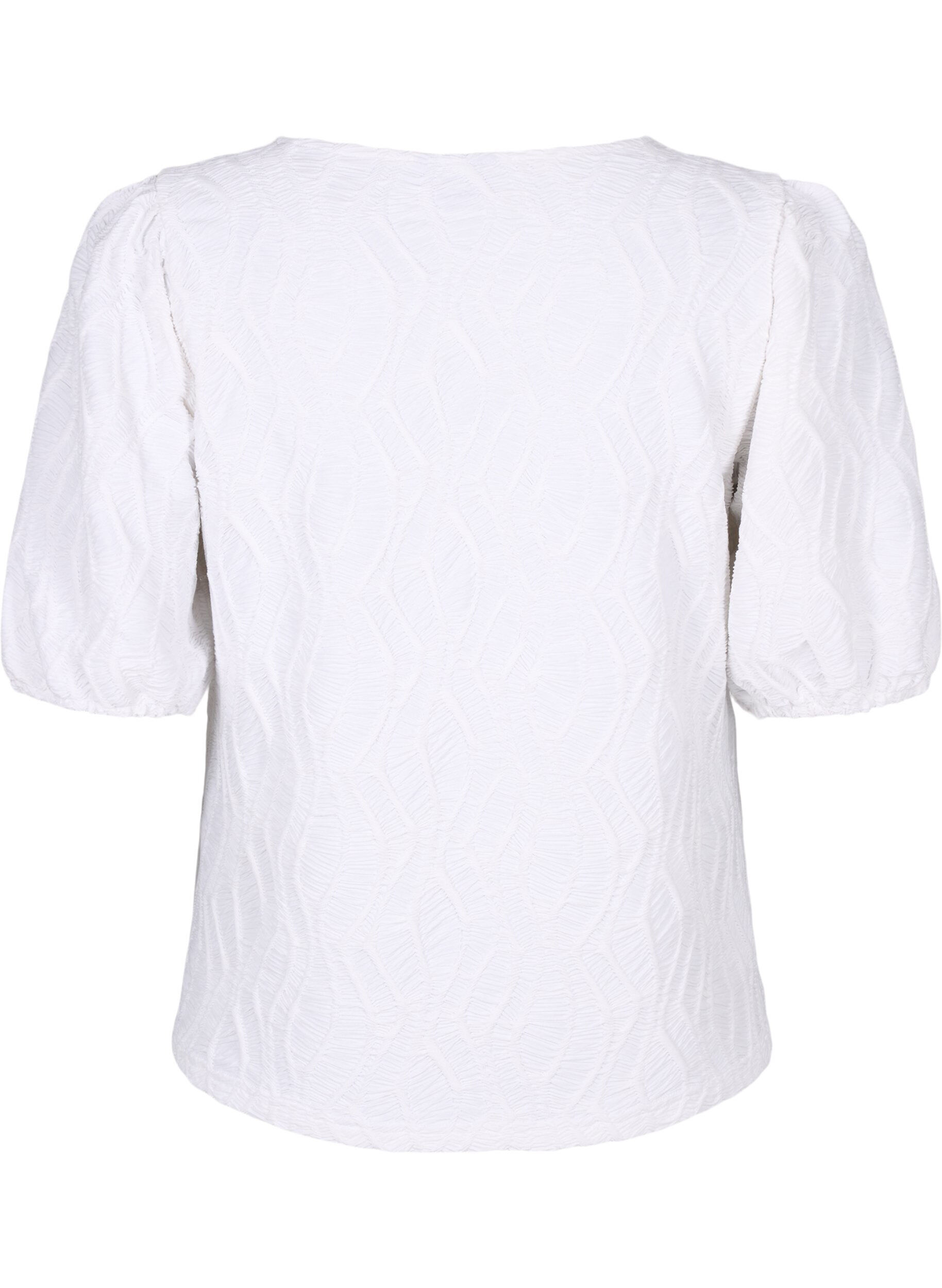 Zizzi Blouse met structuur en korte mouwen, Bright White, Packshot image number 1