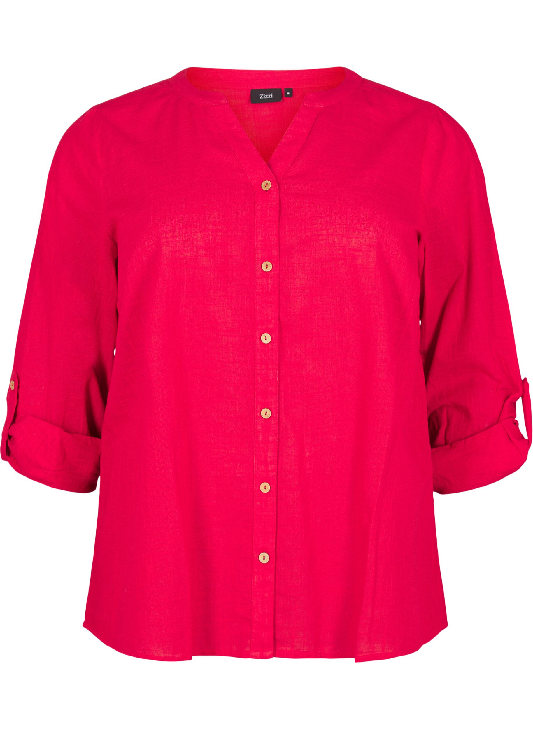 ZizziKatoenen blouse met een V-hals, Rood, Packshot image number 0