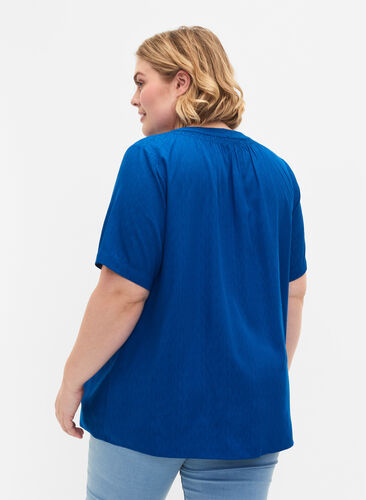 Viscose blouse met korte mouwen en v-hals, Princess Blue, Model image number 1