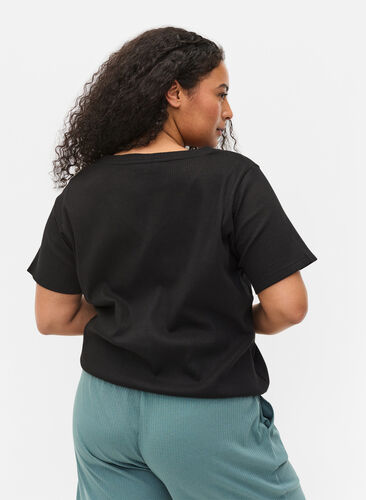 Katoenen t-shirt met geribbeld structuur, Black, Model image number 1