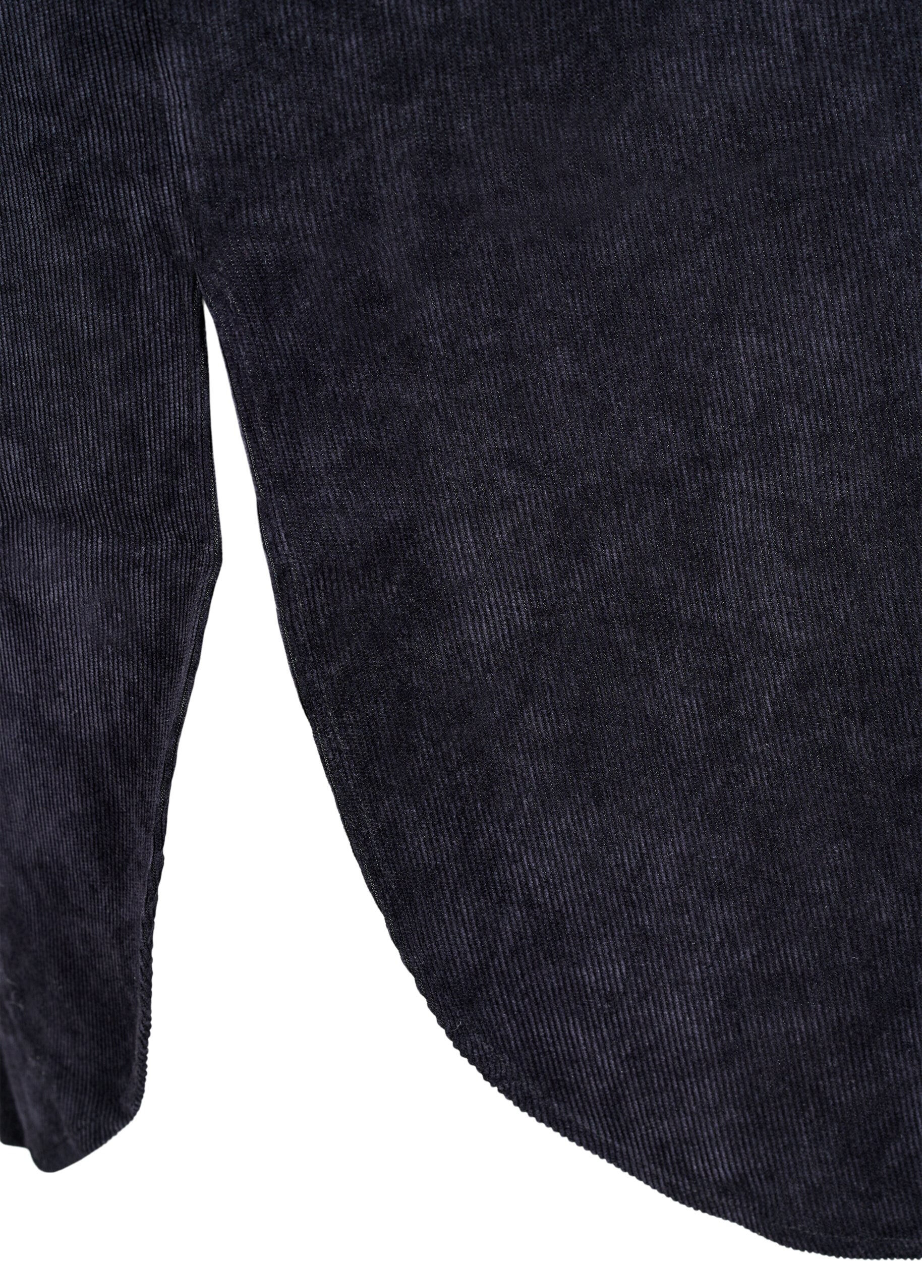 Zizzi Lange corduroy shirt jurk met knopen, Black, Packshot image number 3