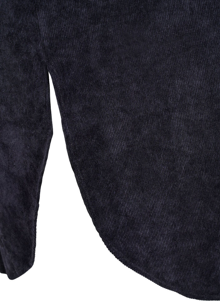 Lange corduroy shirt jurk met knopen, Black, Packshot image number 3