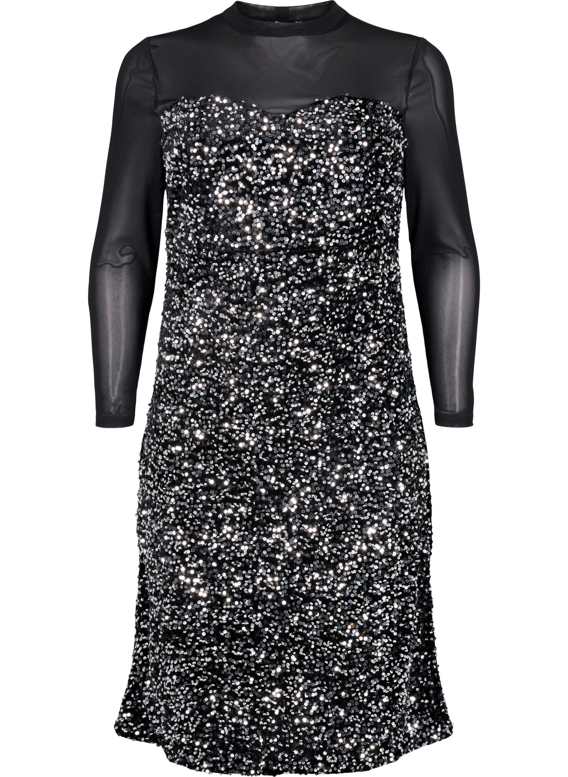 Zizzi Glitterjurk met pailletten, Black w. Silver, Packshot image number 0