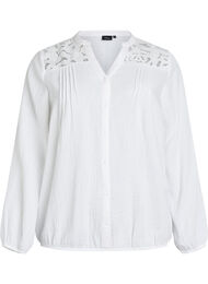 Katoenen mousseline blouse met geborduurde details, Wit