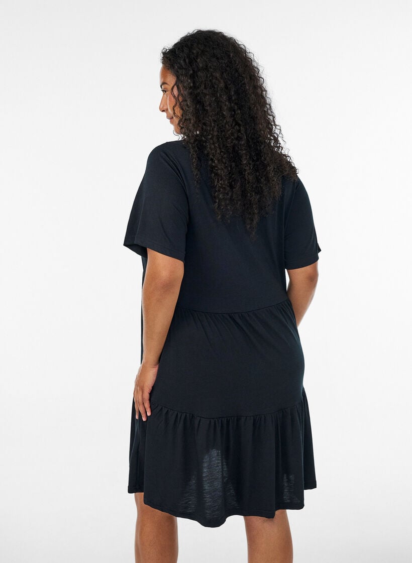 Jerseyjurk met kanten details en een gelaagde rok, Zwart, Model image number 2