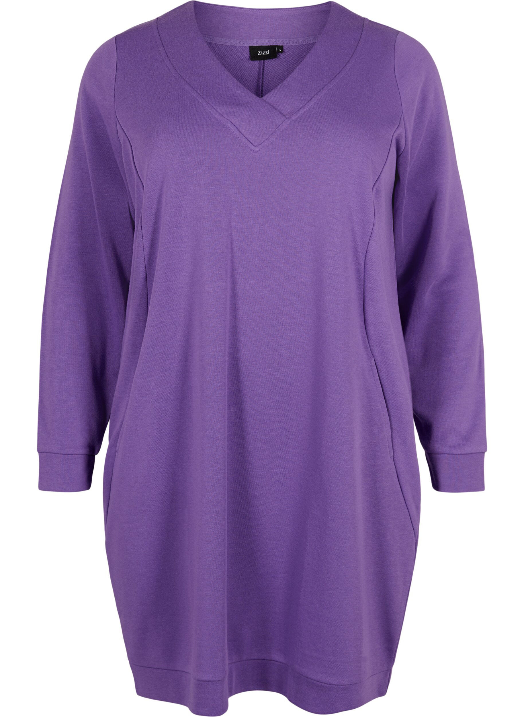 Zizzi Sweatshirt jurk met v-halslijn, Deep Lavender, Packshot image number 0