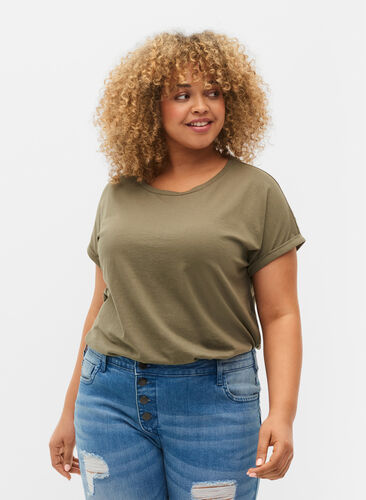T-shirt met korte mouwen van katoenmix, Dusty Olive, Model image number 0