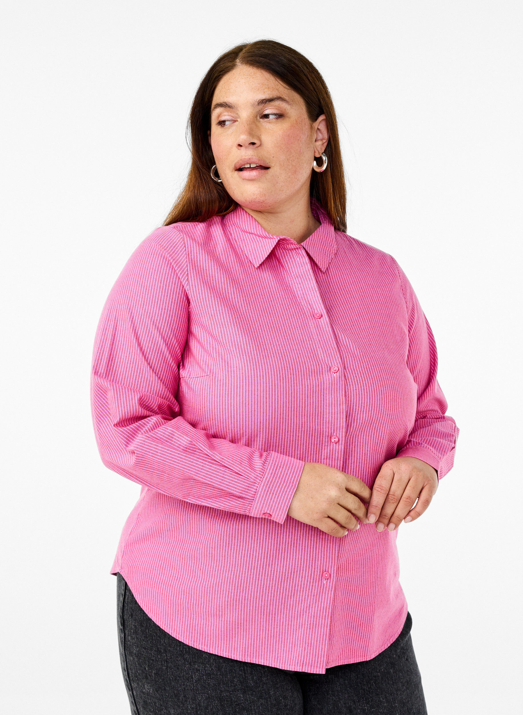 Katoenen overhemd met lange mouwen, Rood, Model