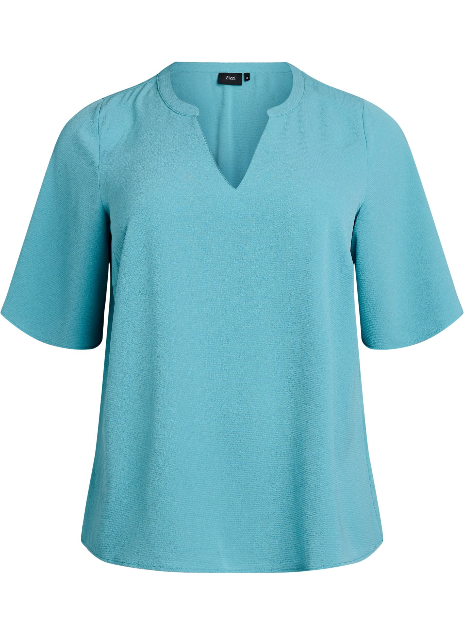Zizzi Blouse met korte mouwen en V-hals, Groen, Packshot image number 0