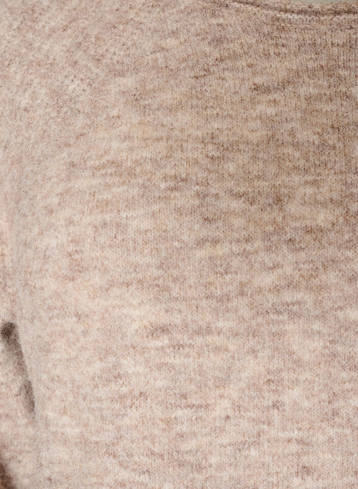 Gebreide blouse met raglanmouwen en een brede kanten rand, Beige, Packshot image number 2