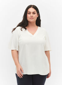 Korte mouw blouse met een A-vorm, Bright White, Model