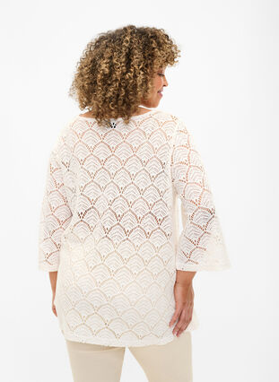 Crochet Blouse met 3/4 mouw, Sandshell, Model image number 1