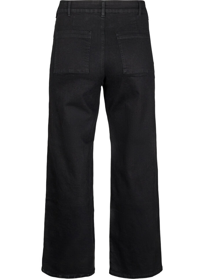 Jeans met hoge taille en wijde pijpen, Zwart, Packshot image number 1