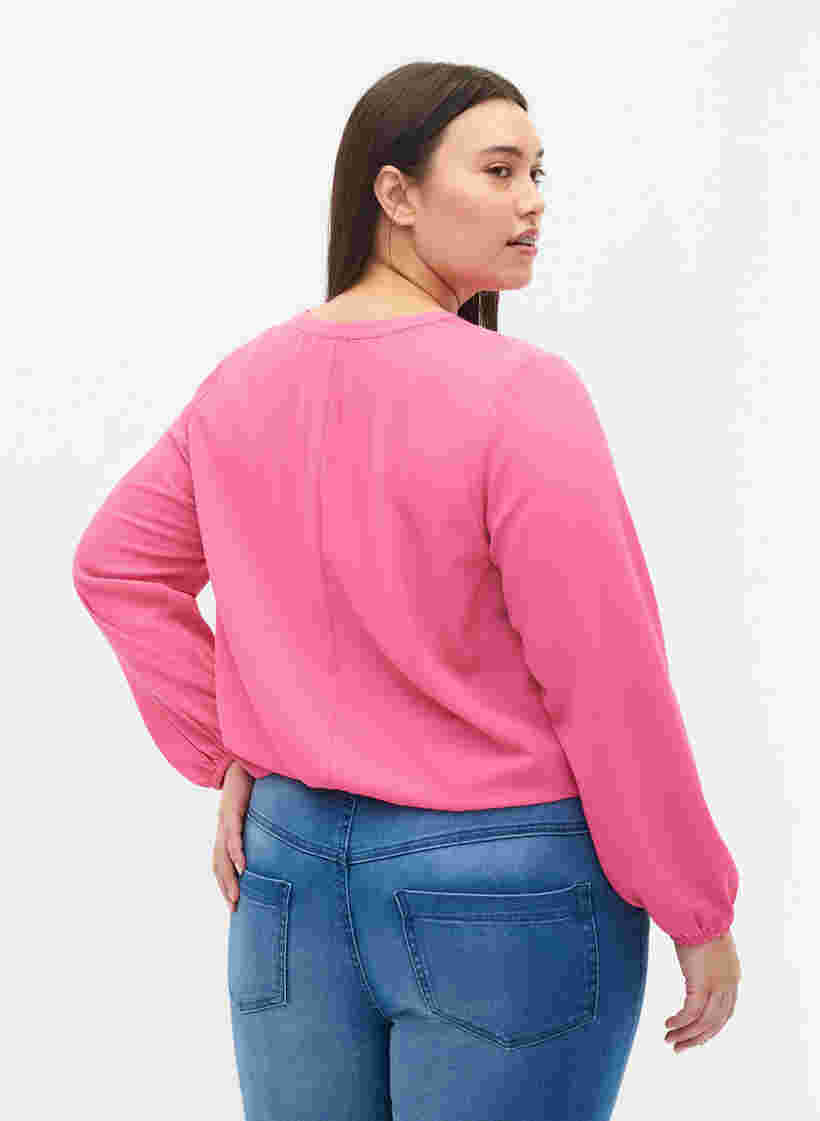 Effen blouse met v-hals, Shocking Pink, Model image number 1