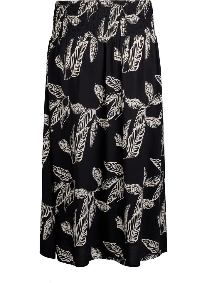 FLASH - Maxi rok in viscose met smokwerk, Zwart, Packshot image number 1