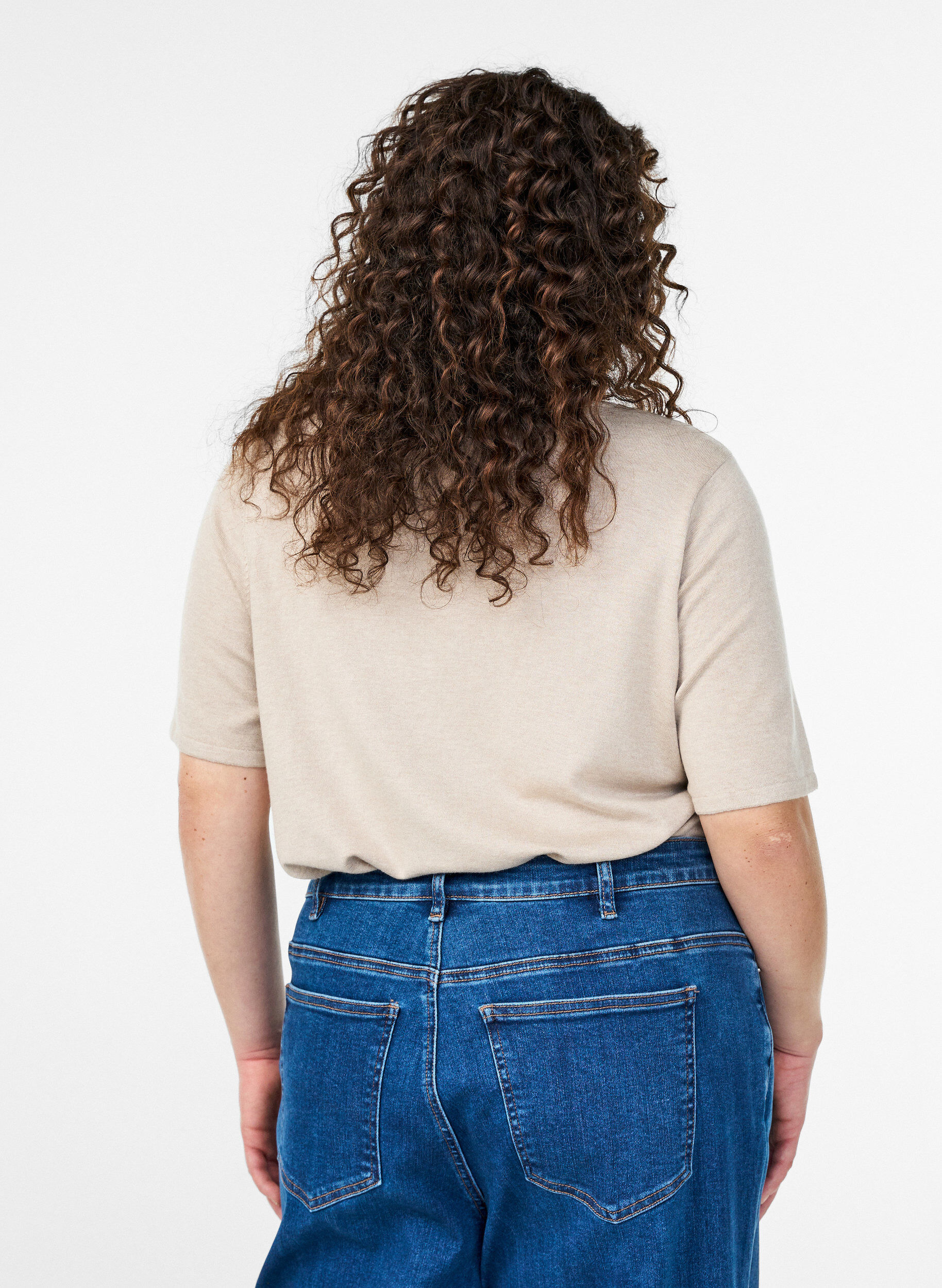 Zizzi Gebreide blouse met korte mouwen van viscose, Beige, Model image number 2