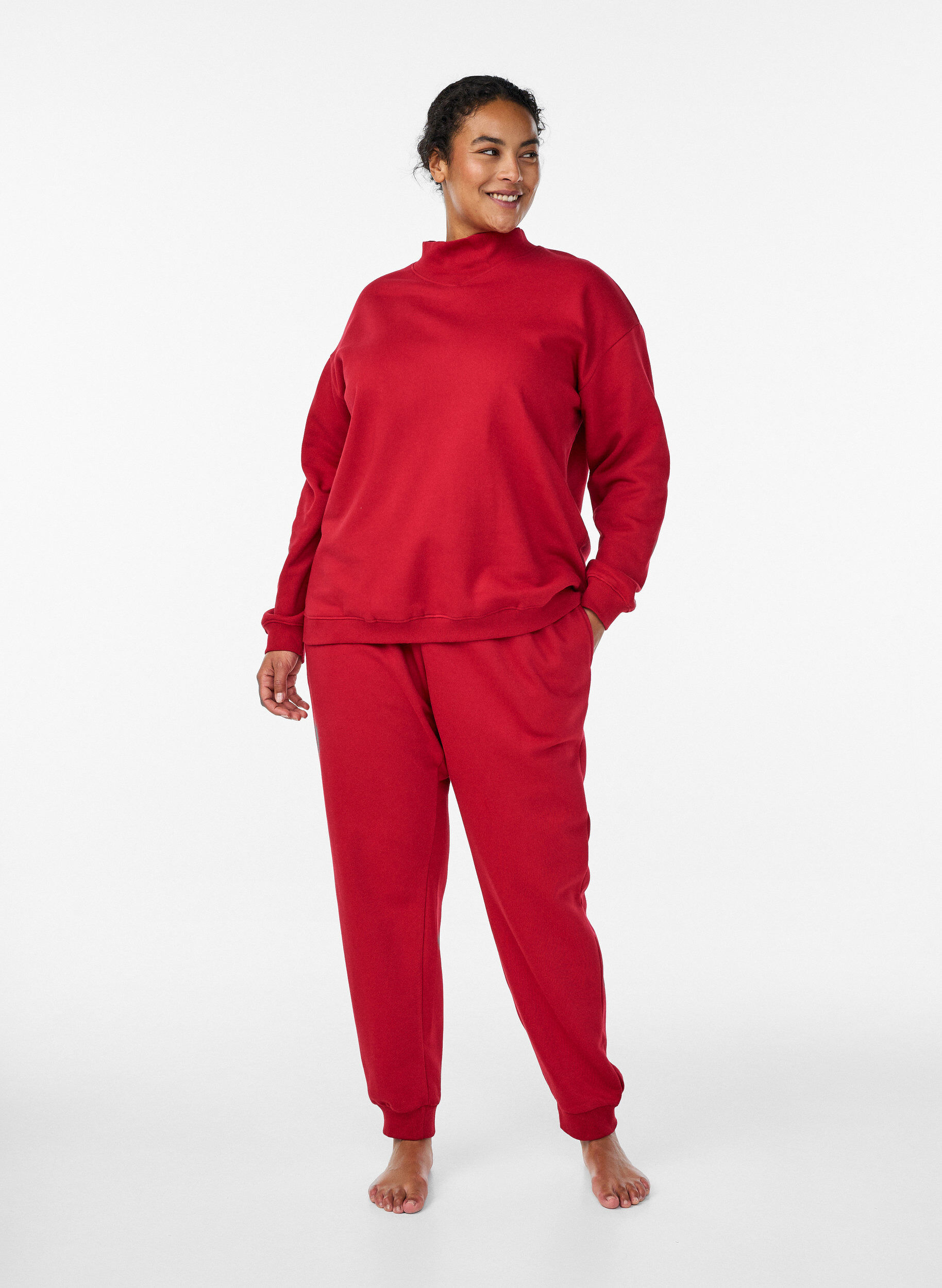 Zizzi Sweatpants met hoge taille, Rood, Model image number 0