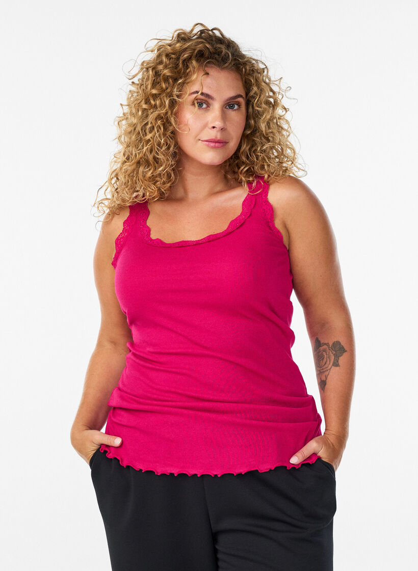 Top met kant, Roze, Model image number 0