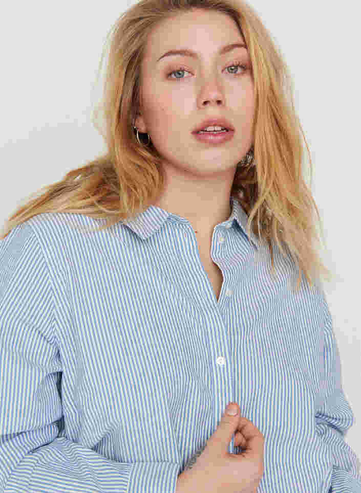 Katoenen blouse met lange mouwen, Blue Striped, Model image number 2