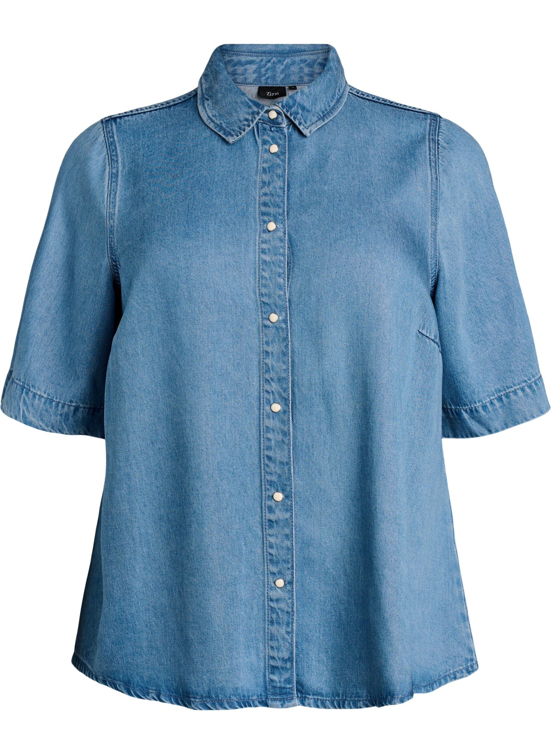 Denimlook lyocell shirt met korte mouwen