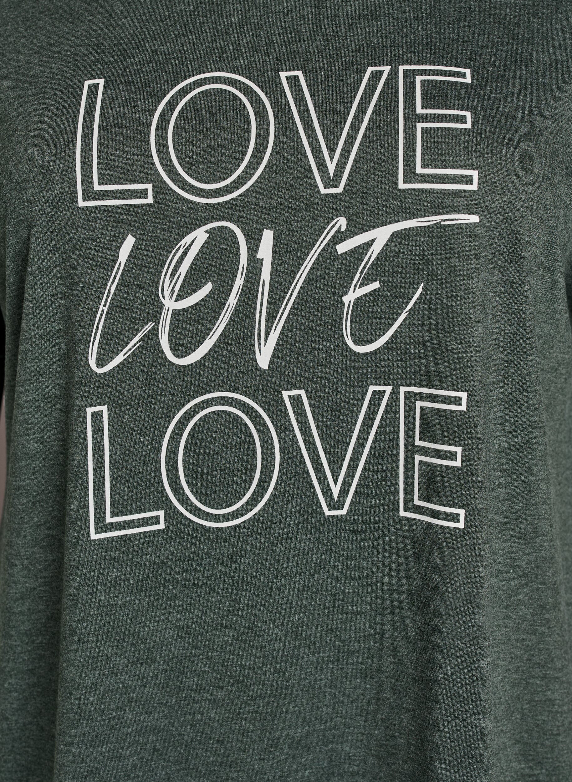 Zizzi Nachtjapon met korte mouwen en tekstopdruk, Groen, Packshot image number 2