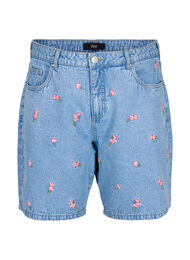 Denimshorts met geborduurde bloemen, Blauw