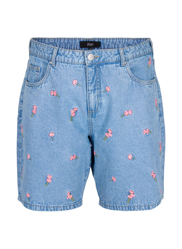Denimshorts met geborduurde bloemen, Blauw, Packshot image number 0
