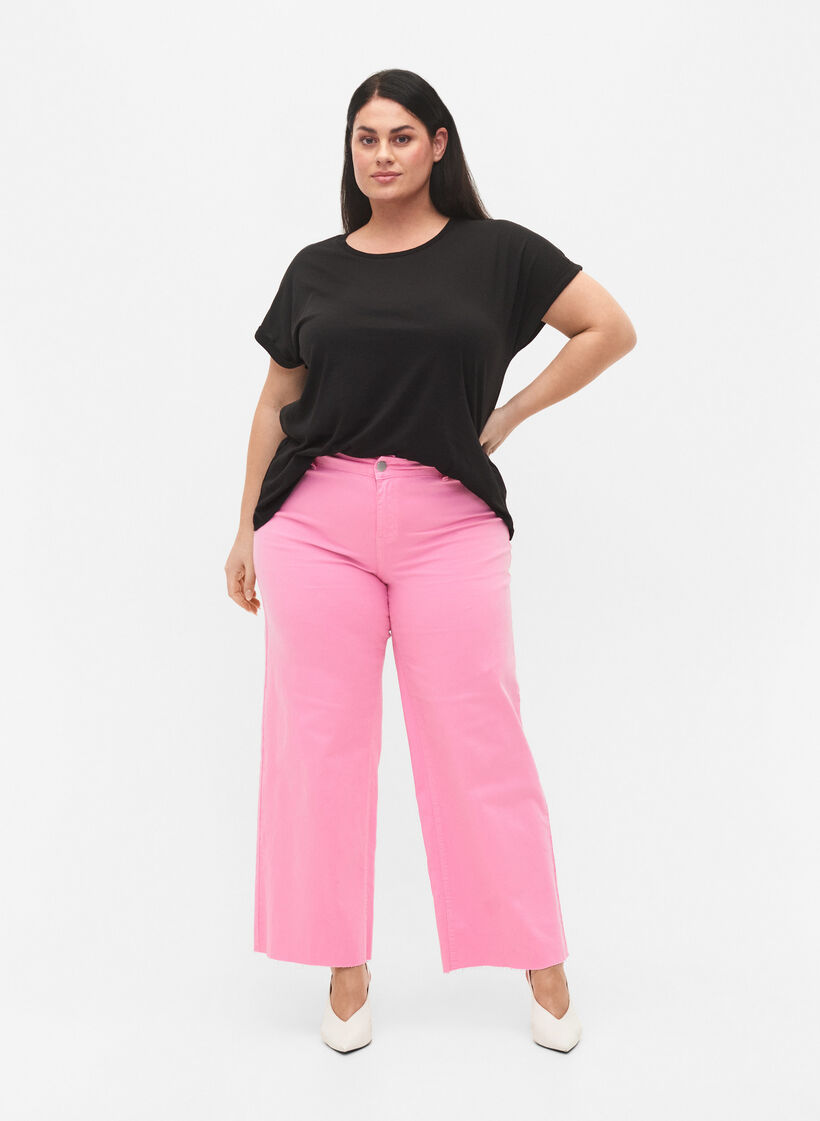 Flared jeans met high waist, Pink, Model image number 0