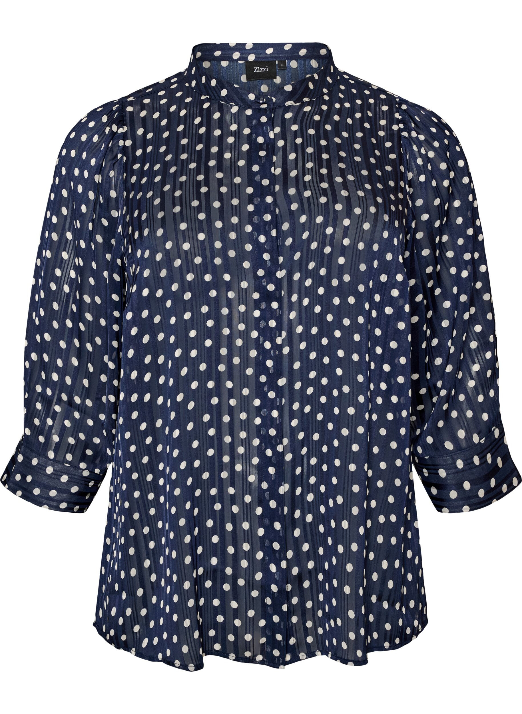 ZizziBlouse met patroon, opstaande kraag en 3/4-mouwen, Blauw, Packshot image number 0