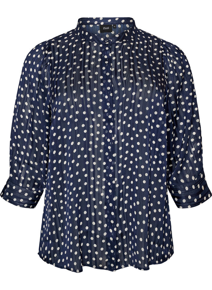 Blouse met patroon, opstaande kraag en 3/4-mouwen, Blauw, Packshot image number 0
